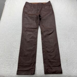 Bianca Brown Coated Straight Leg Pants Womens 10 US Waxy Leather Look Trousers